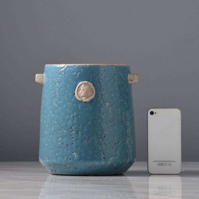 Blue Ceramic Vase Bottle Planter Decorative Vases