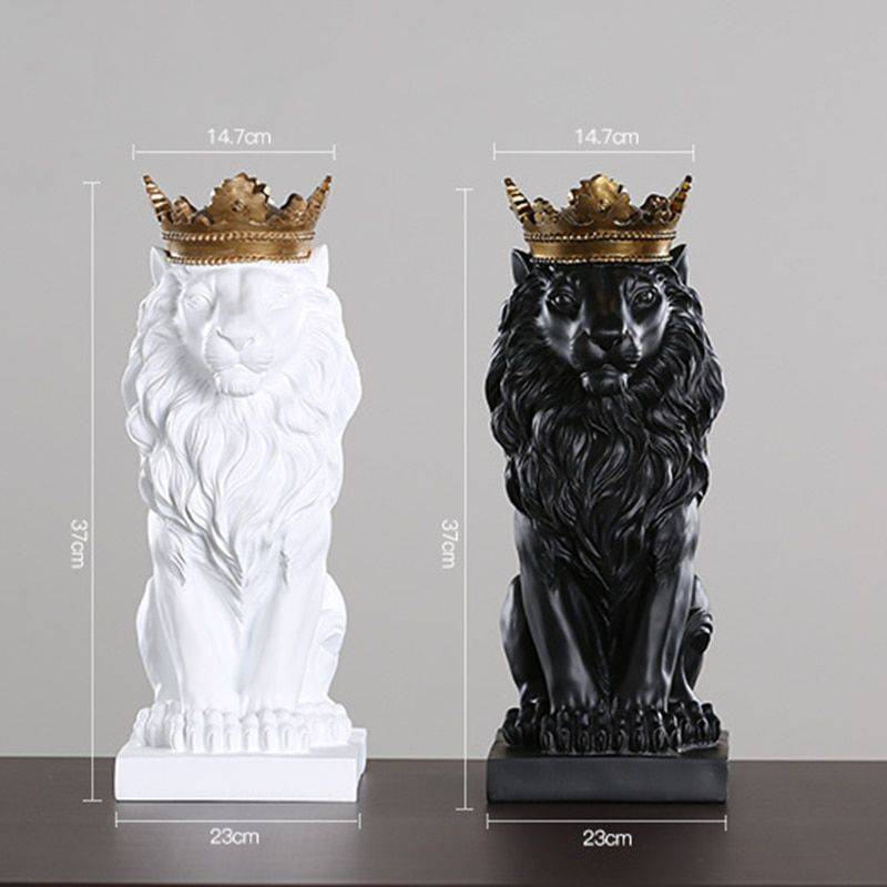 Lion Statue For Sale – Resin, Black/Gold/White – Sculpture Of Animal, Statue Of Animal, Home Decoration Accessories