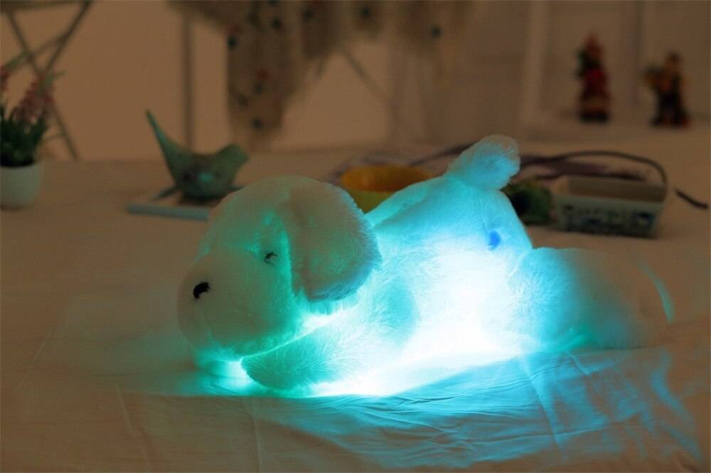 Colorful Luminous Teddy Dog LED Light Plush Pillow Cushion Kids Toys Stuffed Animal Doll Birthday Gift for Child