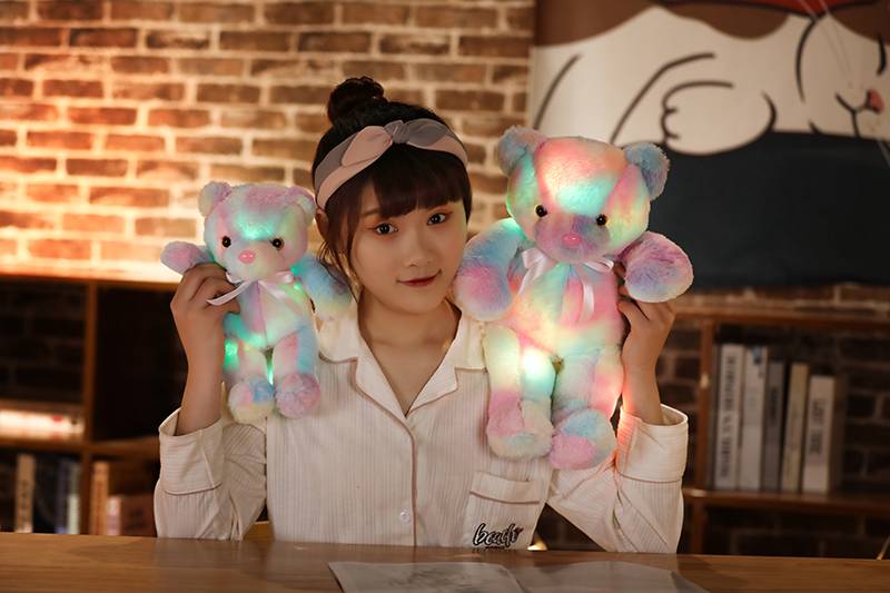 Rainbow Creative Light Up LED Teddy Bear Stuffed Animals Plush Toy Colorful Glowing Christmas Gift for Kids Pillow