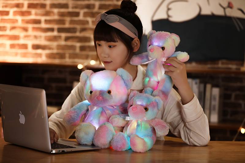 Rainbow Creative Light Up LED Teddy Bear Stuffed Animals Plush Toy Colorful Glowing Christmas Gift for Kids Pillow