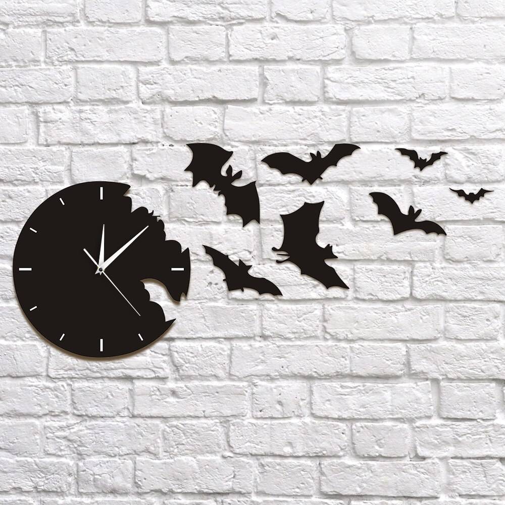 A Bat Clock From The Escape Clock Halloween Bat Silhouette Wall Clock Scary Bat Symbols Home Decor Contemporary Black Wall Clock