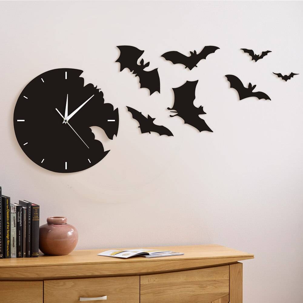 A Bat Clock From The Escape Clock Halloween Bat Silhouette Wall Clock Scary Bat Symbols Home Decor Contemporary Black Wall Clock