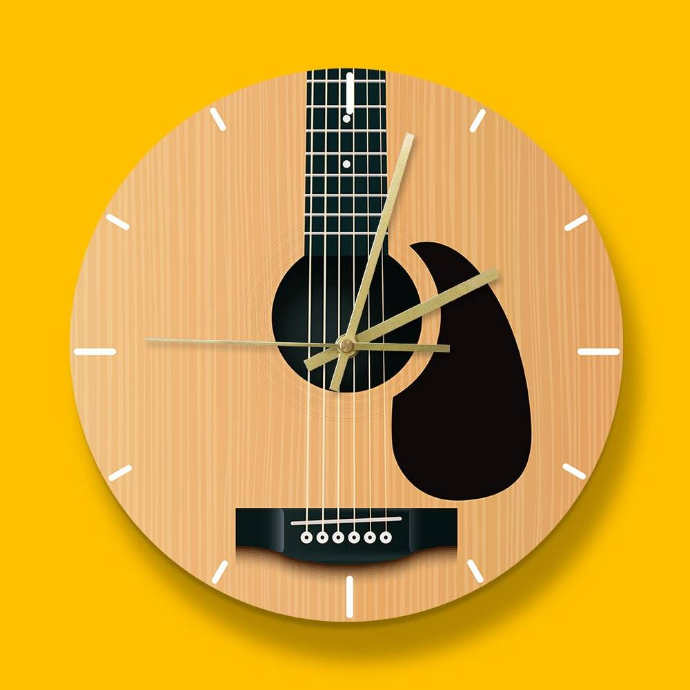 Acoustic Guitar Decorative Wall Clock Music Instrument Minimalist Home Decor Silent Wall Watch Musician Studio Guitarist Gift
