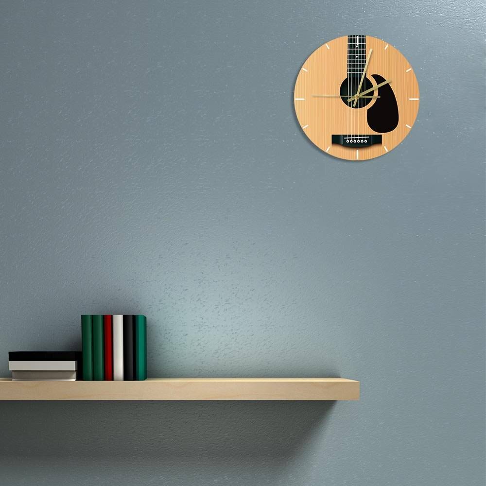 Acoustic Guitar Decorative Wall Clock Music Instrument Minimalist Home Decor Silent Wall Watch Musician Studio Guitarist Gift