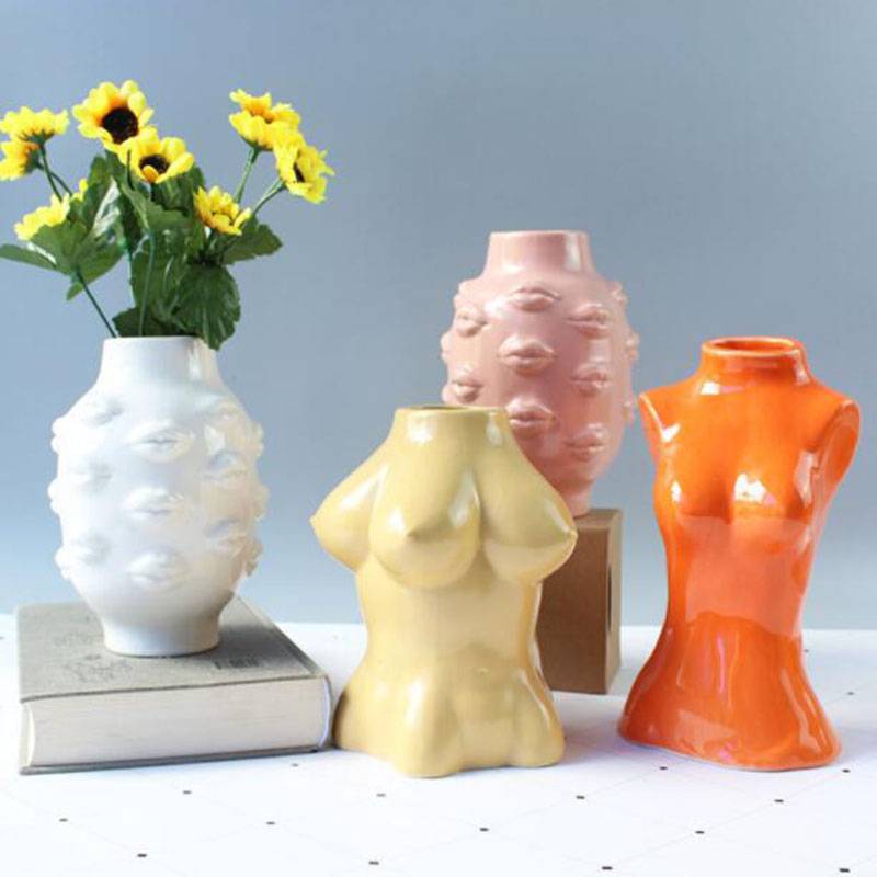 Ceramic Vase Home Decor Flower Pot Body Art Vase Room Decoration European Decoration Sculpture Hydroponic Plant Container