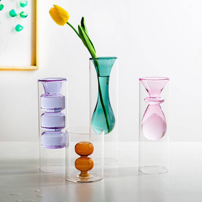 Glass Vase Home Decor Modern Flower Vase Room Decoration European Style Double Layer Glass Wedding Decoration Hydroponic Plants