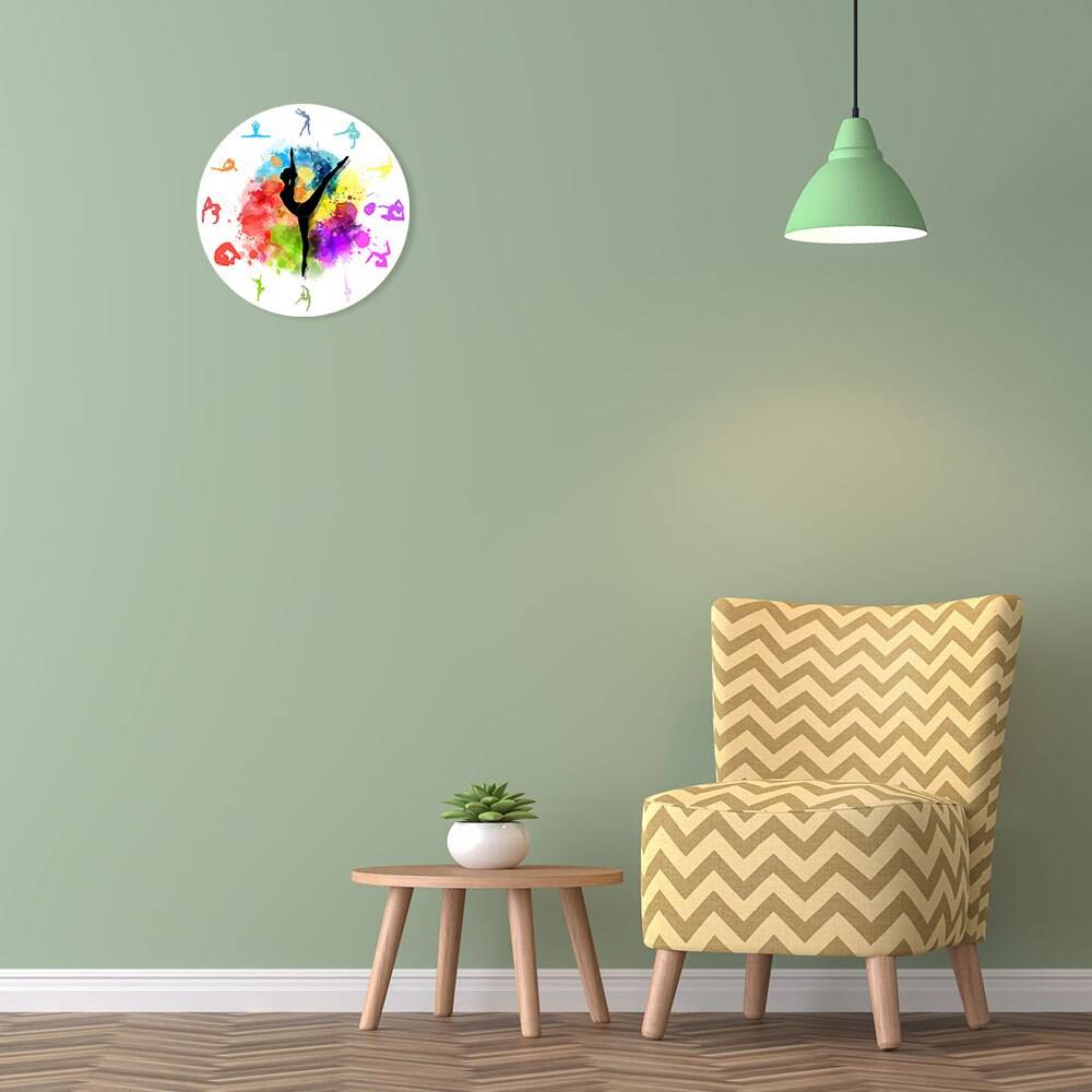 Gymnastics Girls Colorful Printed Wall Clock Sports Home Decor Gymnast Moving Clock Hands Decorative Wall Watch For Girls Room