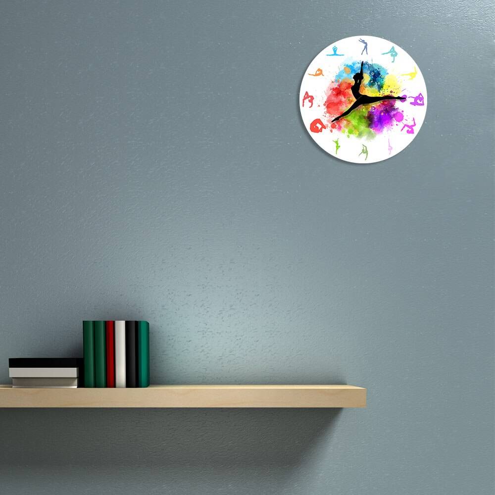 Gymnastics Girls Colorful Printed Wall Clock Sports Home Decor Gymnast Moving Clock Hands Decorative Wall Watch For Girls Room