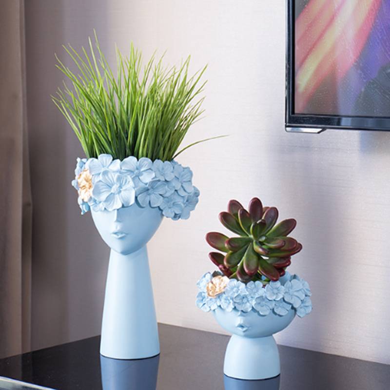 Nordic Home Decoration Resin Vase Statue Sculpture Makeup Brush Holder Storage Box Pen Holder Creative Flower Pot Art