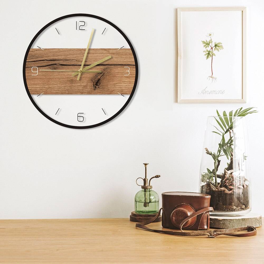 Old Wood Pattern Texture Acrylic Wall Clock Rustic Wood Cabin Country Wall Home Decor Silent Movement Printed Clock Wall Watch