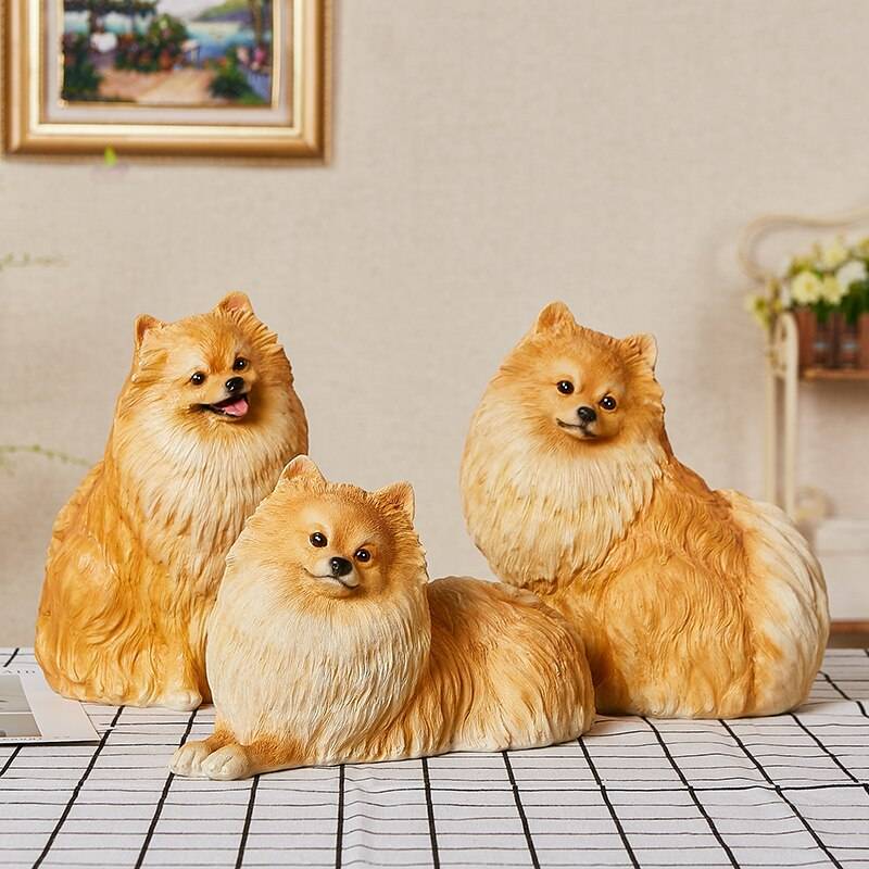 Pomeranian Statue Simulation Animal Cute Puppy Dog Figurine Resin Craftwork Home Decoration