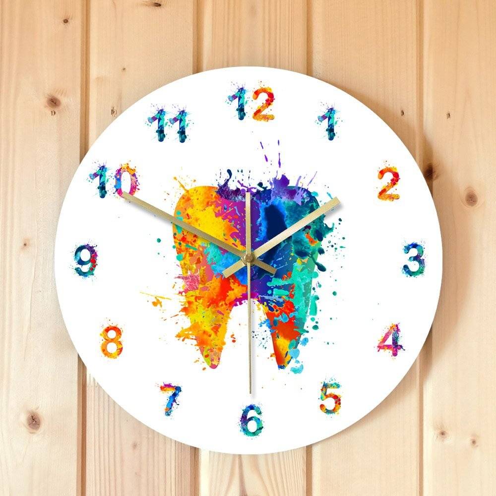 Watercolour Tooth Painting Print Wall Clock Medical Dental Clinic Wall Art Non ticking Wall Watch Orthodontist Dentist Gift Idea