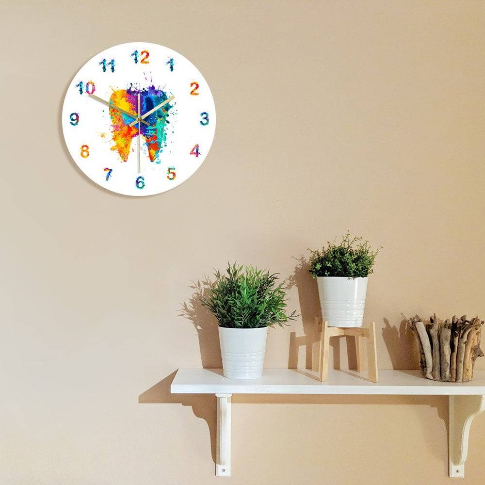 Watercolour Tooth Painting Print Wall Clock Medical Dental Clinic Wall Art Non ticking Wall Watch Orthodontist Dentist Gift Idea