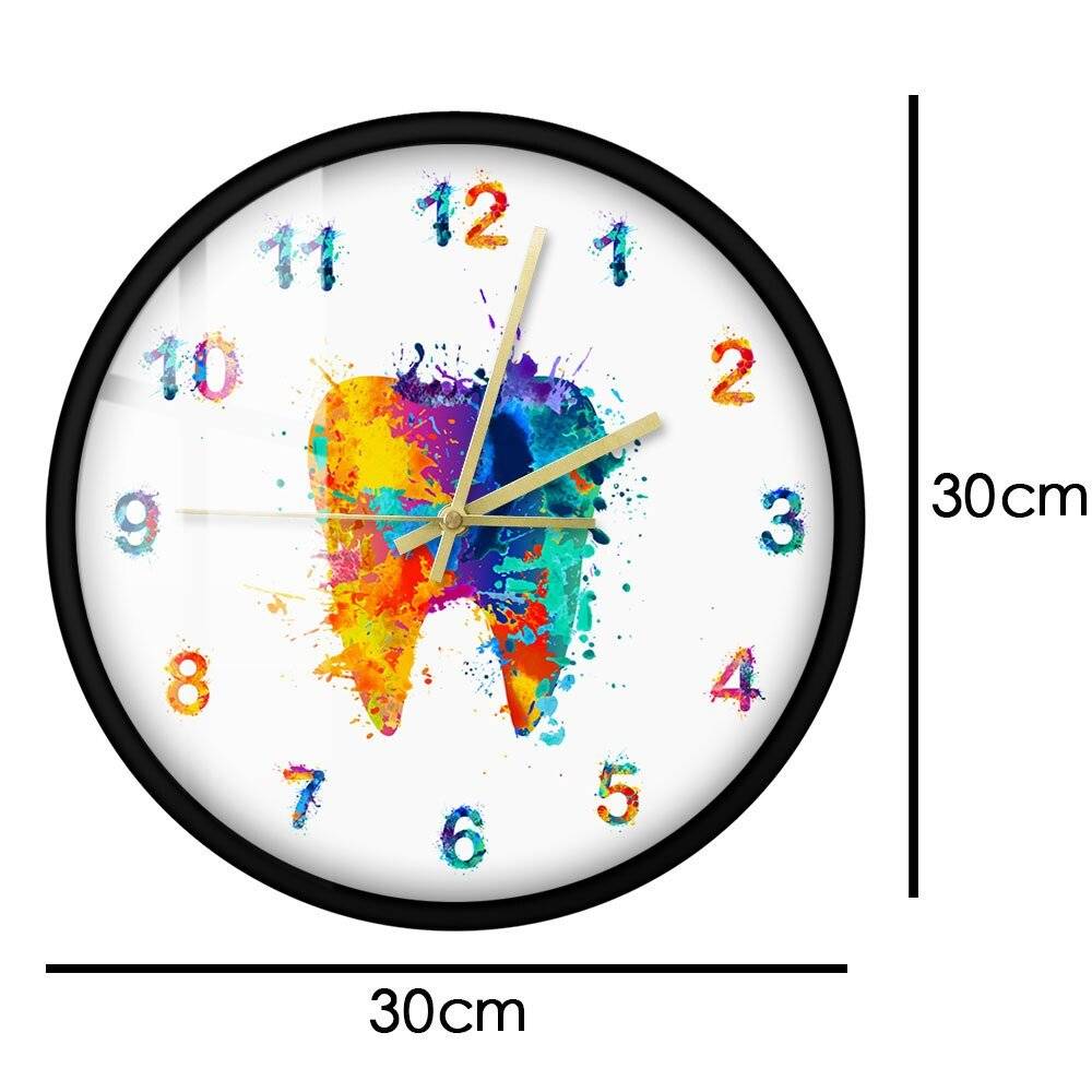 Watercolour Tooth Painting Print Wall Clock Medical Dental Clinic Wall Art Non ticking Wall Watch Orthodontist Dentist Gift Idea
