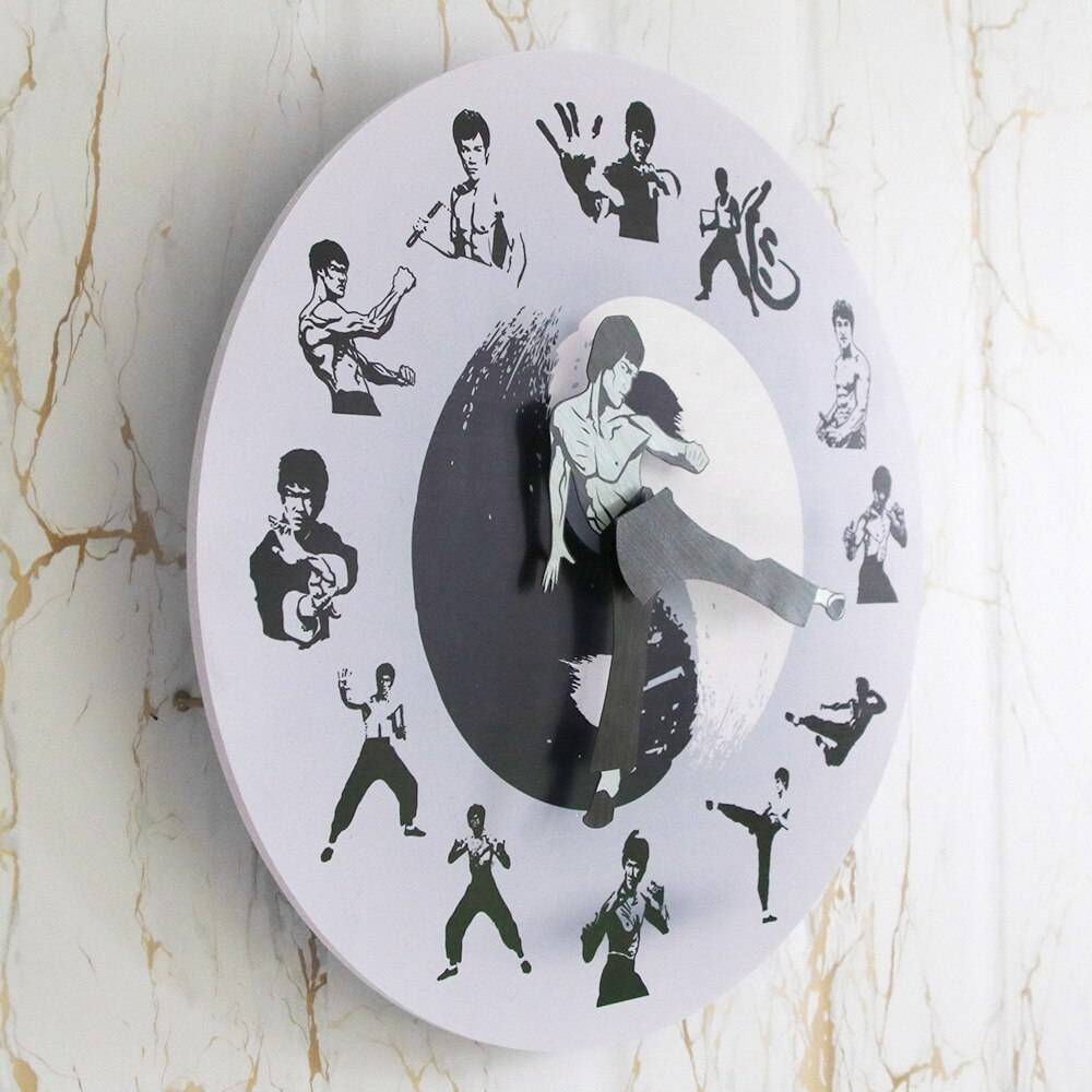 Yin Yang Chinese Kung Fu Wall Clock Martial Arts Home Decor Kung Fu Master Moving Needles Novelty Wall Watch Silent Movement