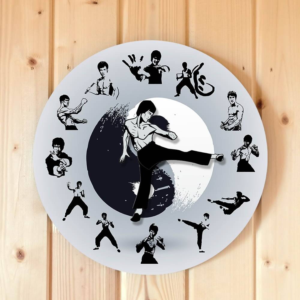 Yin Yang Chinese Kung Fu Wall Clock Martial Arts Home Decor Kung Fu Master Moving Needles Novelty Wall Watch Silent Movement