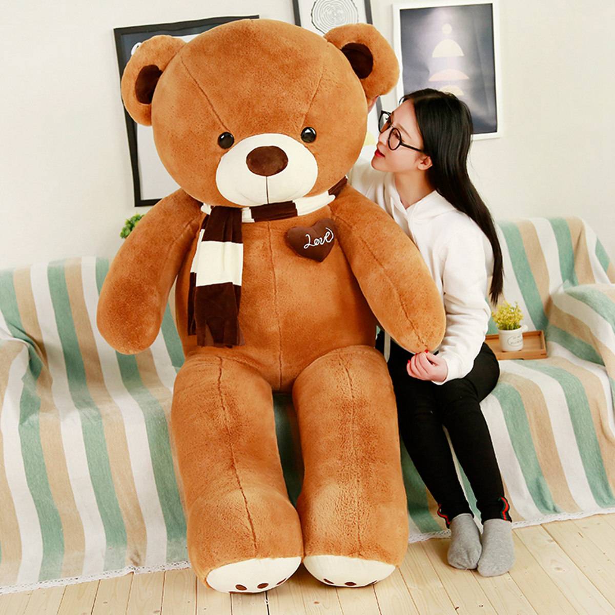 Giant Teddy Bear Plush Toys Stuffed Animals Soft Kawaii Scarf Heart Bear Hold Pillow