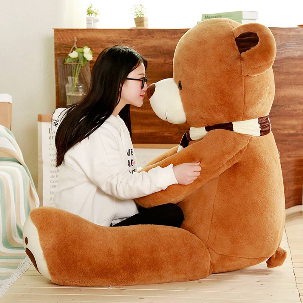 Giant Teddy Bear Plush Toys Stuffed Animals Soft Kawaii Scarf Heart Bear Hold Pillow
