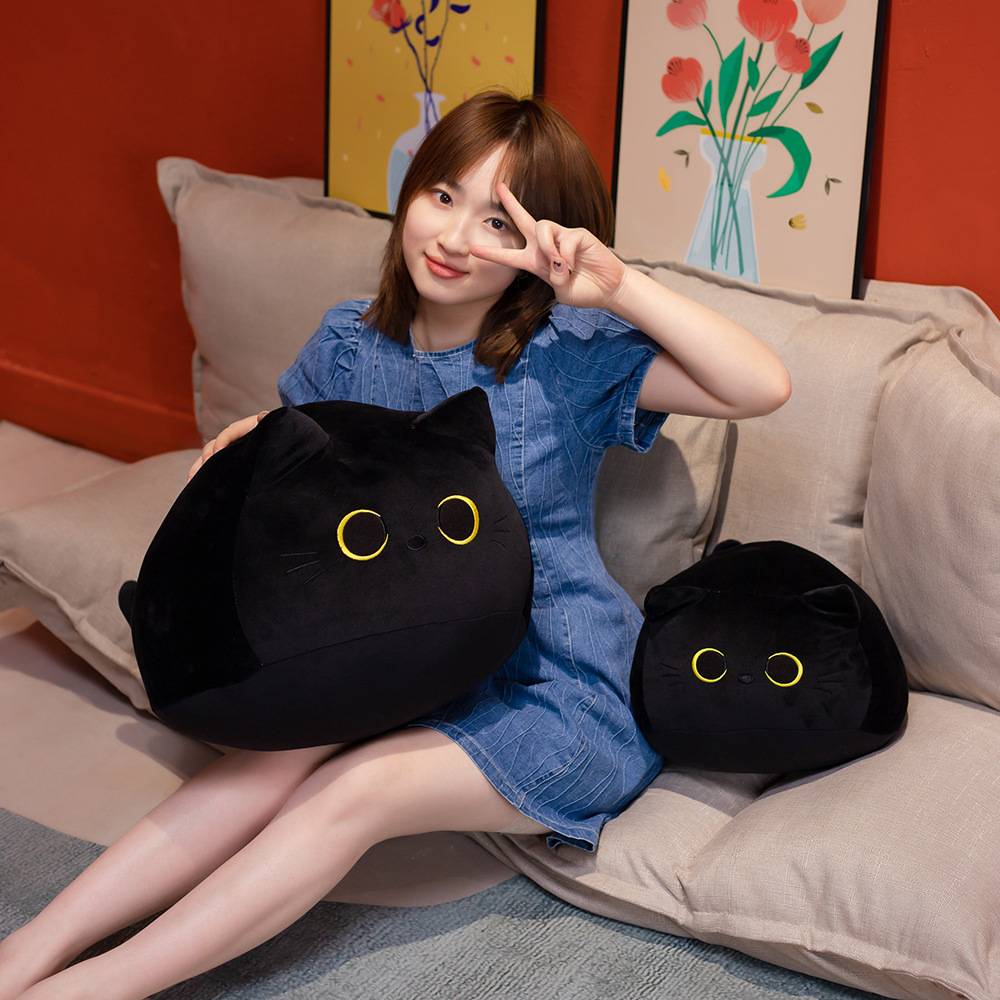 Black Cat Plush Toys Stuffed Soft Round Animal Cat Pillow Nap Cushion Creative Birthday Gift