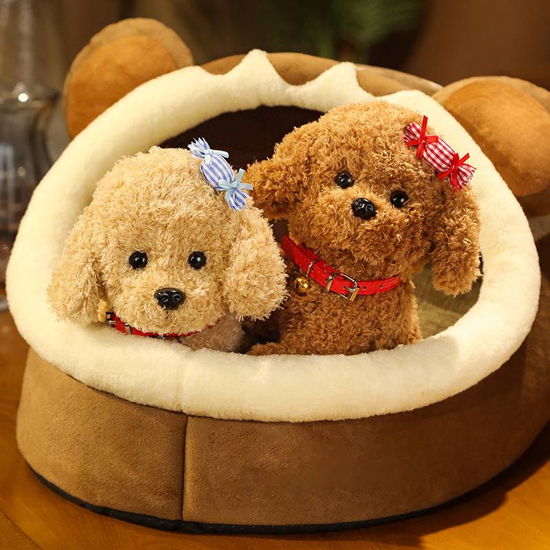 Curly Hair Teddy Dog Plush Toys Wears Collar Head Flower Teddy Dolls Stuffed Soft Toy Kids Birthday Gifts