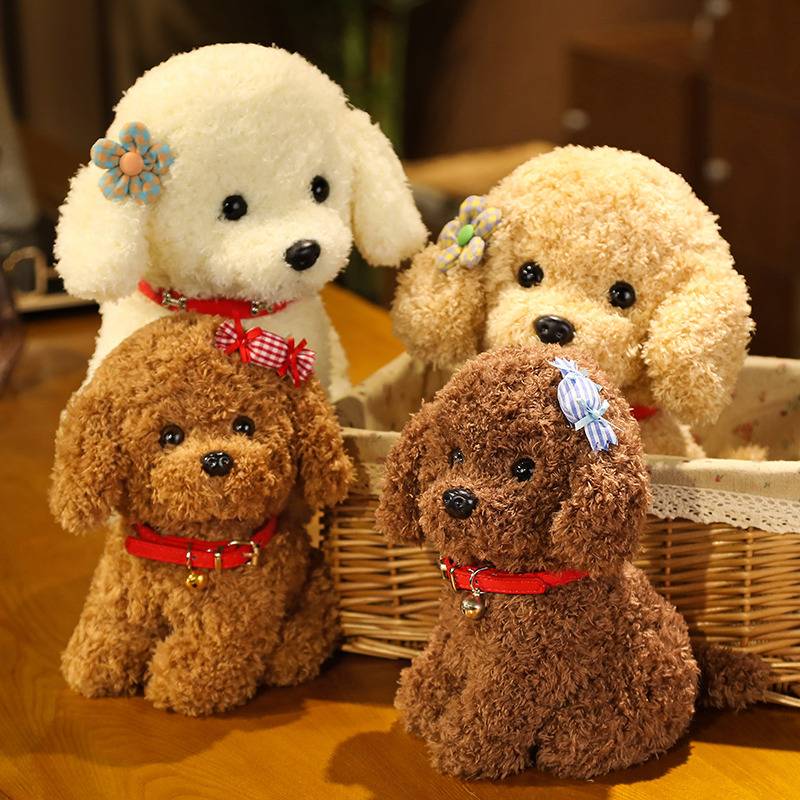 Curly Hair Teddy Dog Plush Toys Wears Collar Head Flower Teddy Dolls Stuffed Soft Toy Kids Birthday Gifts