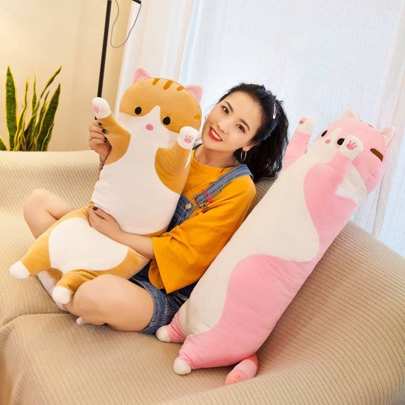 Cute Soft Long Cat Pillow Plush Toys Stuffed Pause Office Nap Pillow Bed Sleep Pillow Home Decor Gift Doll