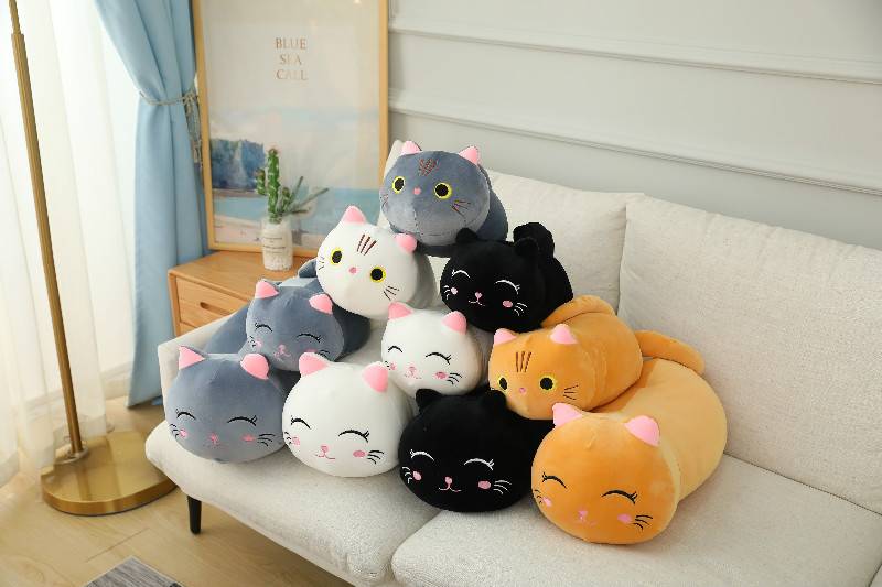 Cartoon Cat Dolls Stuffed Soft Animal Kitten Plush Pillow Toys White Black Cat Gift For Children Girls