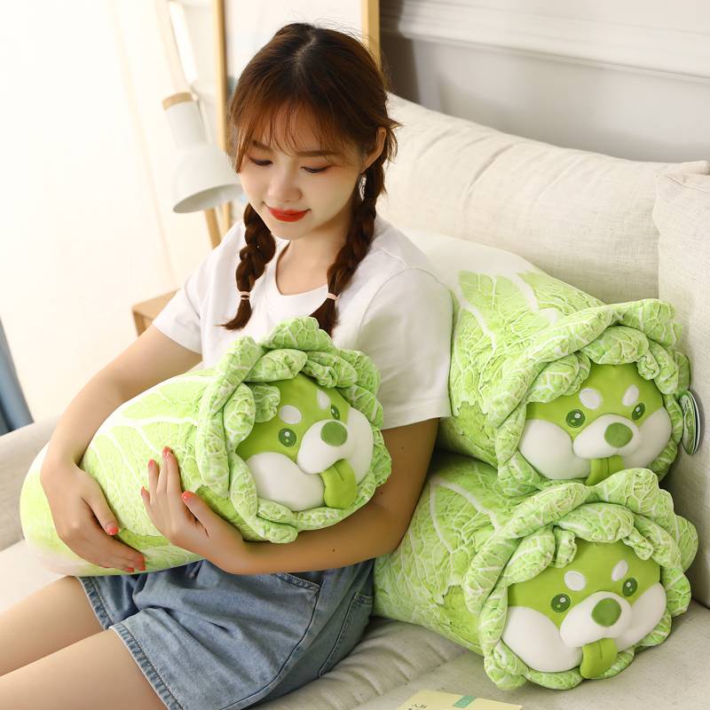 Creative Green White Cabbage Dog Plush Toy Soft Cartoon Vegetable Plants Stuffed Doll Pillow Gifts