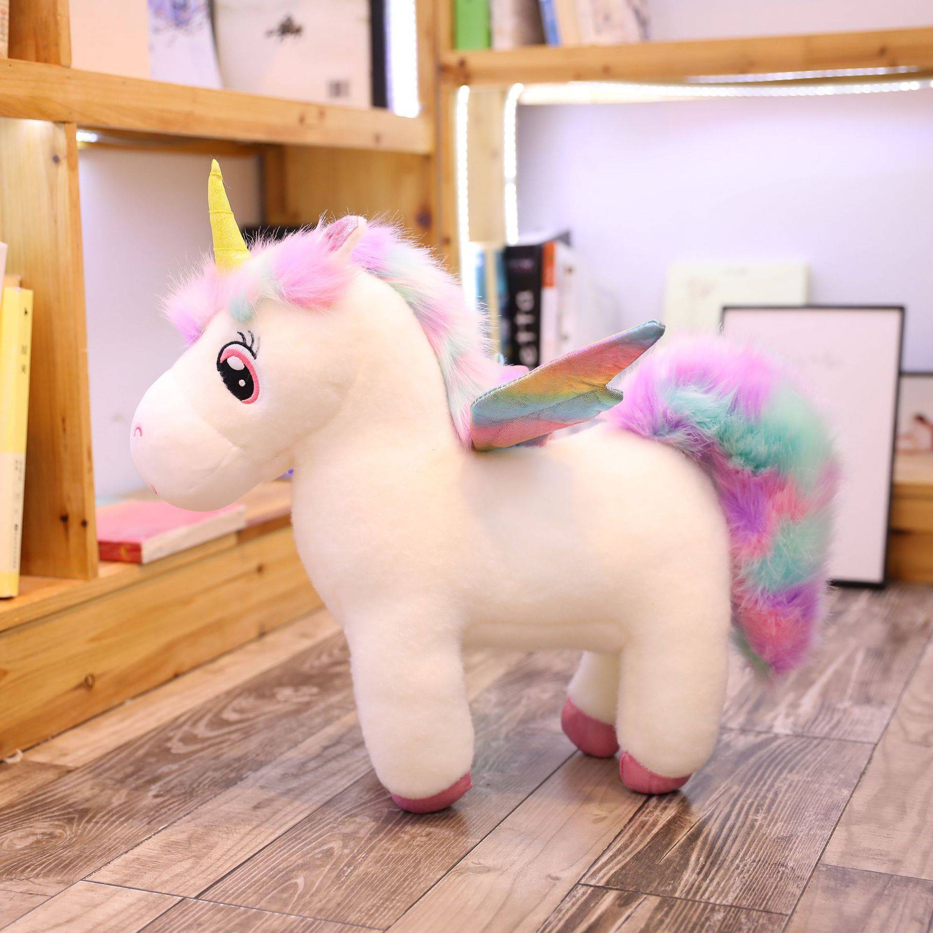 Giant Rainbow Unicorn Stuffed Animal – Blue/Pink/White Fluffy Hair Horse Plush Toys For Children