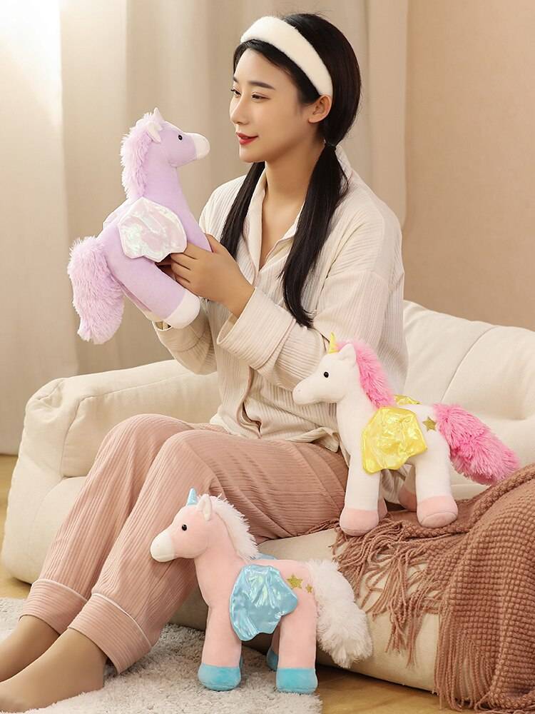Colorful Unicorn with Wings Plush Dolls Stuffed Soft Cartoon Unicorn Horse Toy Fantastic Birthday Gift