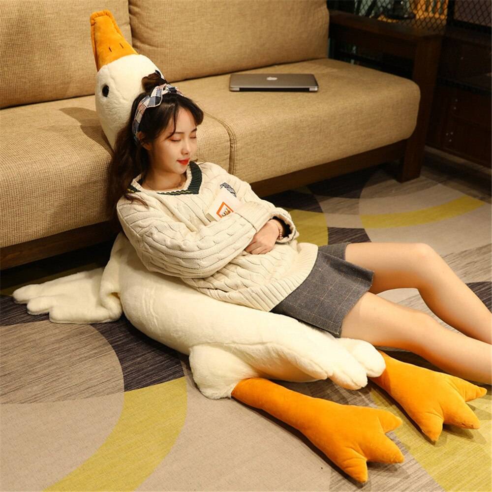 Giant Long Plush White Goose Toy Stuffed Lifelike Big Wings Duck Hug Massage Throw Pillow Cushion